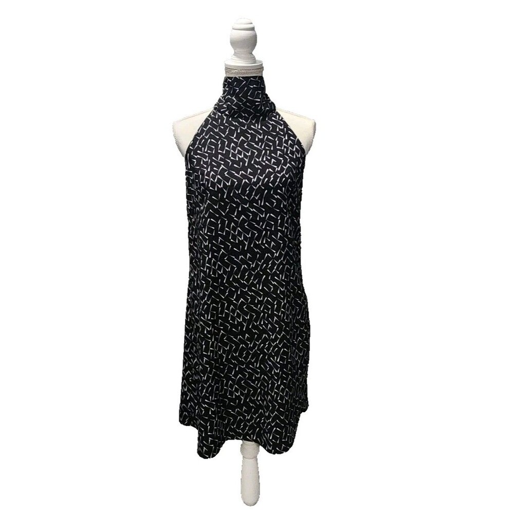 Banana Republic Women's Black Print Semi Sheer Tie Neck Shift Dress Sizes 2